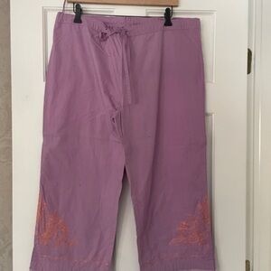 Purple Cropped Pants with Orange Embroidery Vintage 90s Betsey Jonson L